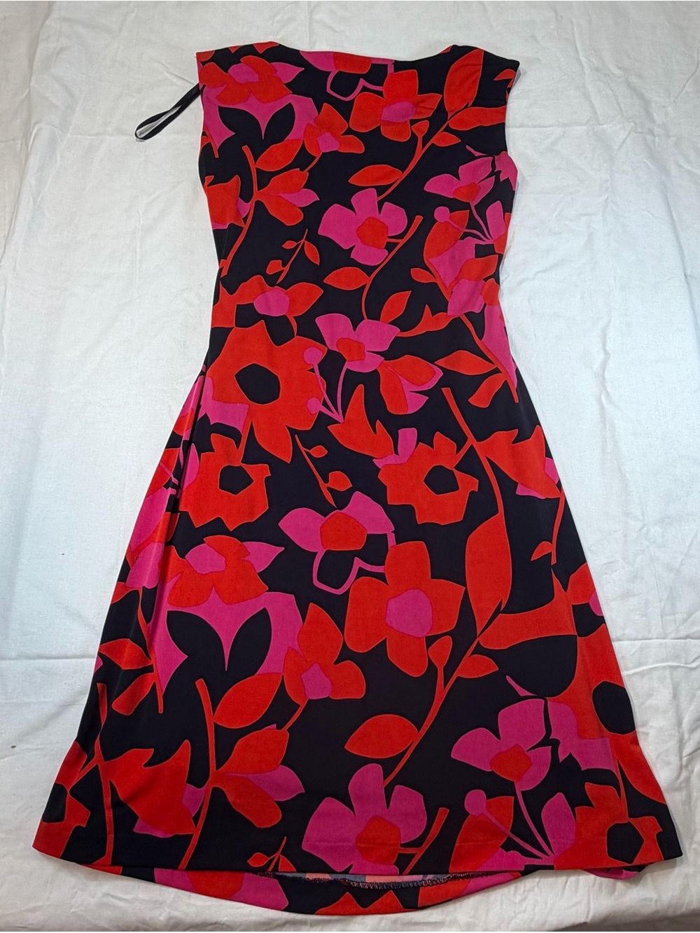 Vince Camuto Sleeveless Floral A-Line Dress in Black, Red & Pink - Picture 2 of 7